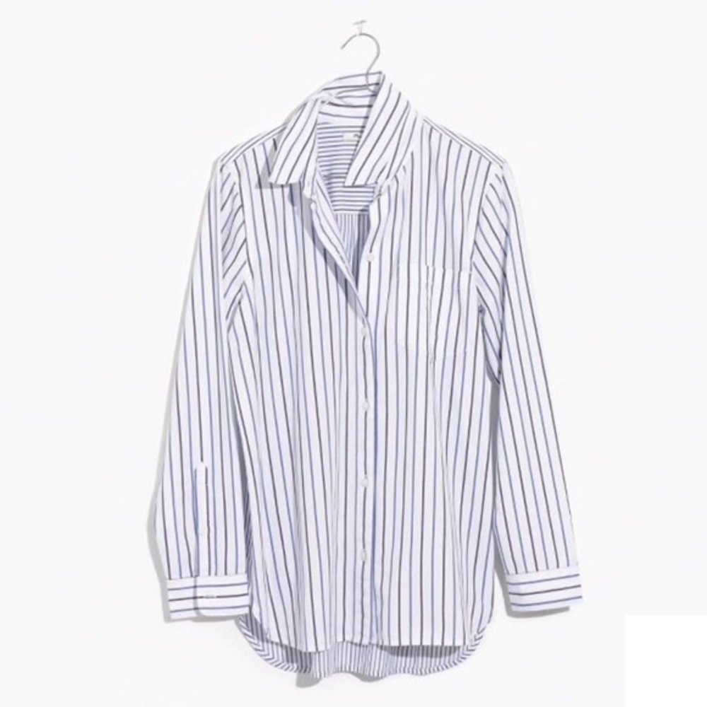 Madewell Tomboy Classic Ex-Boyfriend White Blue Striped Button Down Shirt size M - Picture 2 of 16